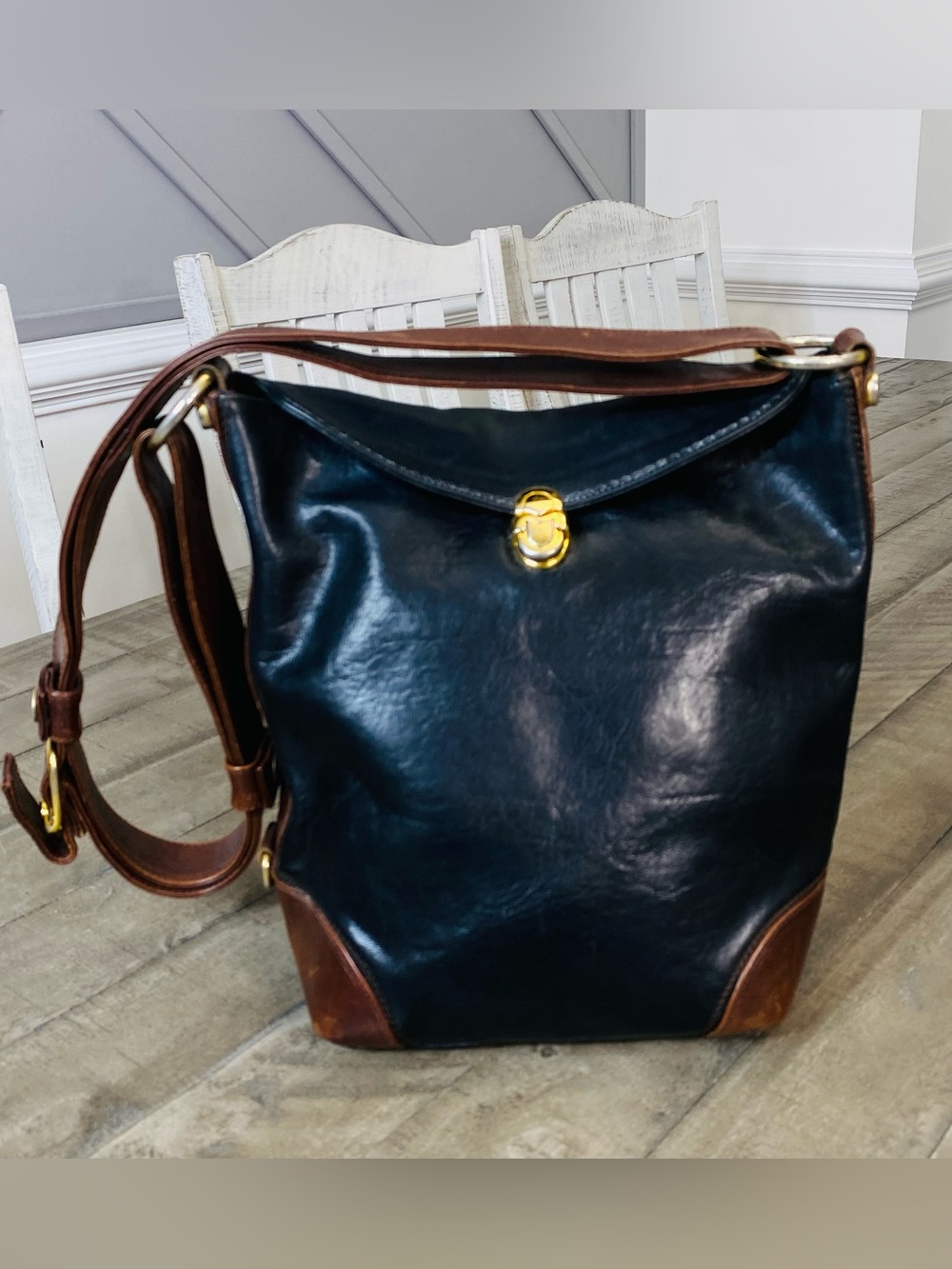 Marino Orlandi Two-Tone Genuine Leather Sling Bag - Gold Hardware Italian Luxury